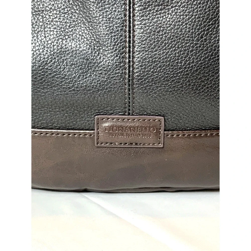 Tignanello Handbag Black Leather Hobo Shoulder‎ Purse Brown Trim Western Braided